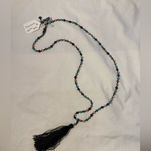 Premier Designs “Charisma” Colorful Beaded Necklace with Navy Tassel